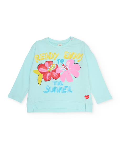 Bébé-T-shirt, sous-pull-T-shirt fille en maille avec fleurs sur le devant