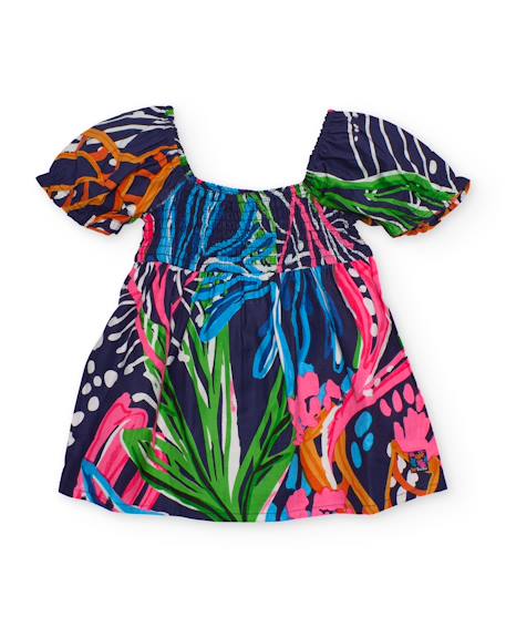 Fille-Robe fille en tissu et fronces élastiquées