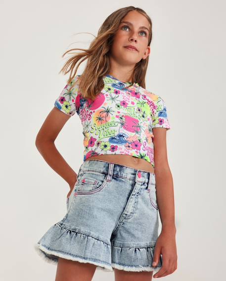 Fille-Short fille uni en denim doux
