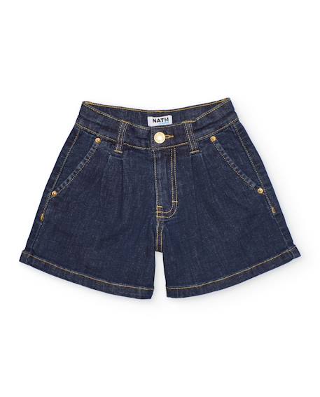 Short fille en toile et denim foncé Bleu 1 - vertbaudet enfant 