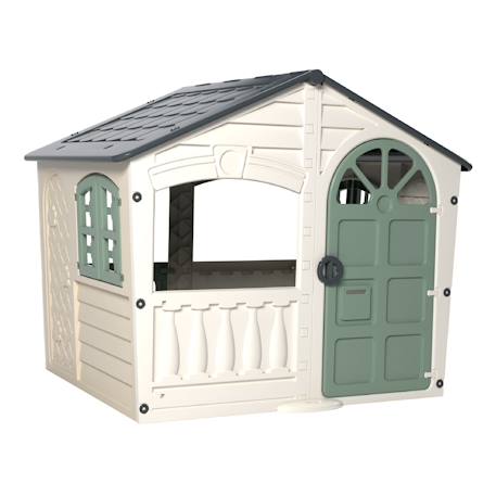 Cabane enfant avec balcon et fenêtres ouvrantes – maisonnette de jardin – dès 18 mois Blanc crème - gris - vert sauge 1 - vertbaudet enfant 