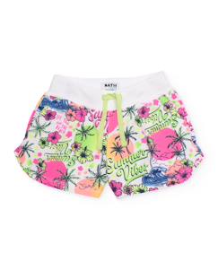 -Short fille en maille avec imprimé tropical