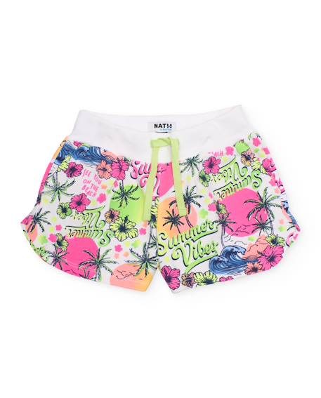 Fille-Short fille en maille avec imprimé tropical