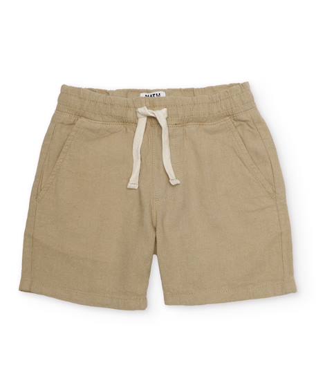 Bermuda garçon en tissu tissé avec taille élastique Beige 1 - vertbaudet enfant 