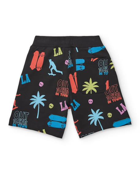 Bermuda garçon en maille avec motifs urbains Noir 2 - vertbaudet enfant 