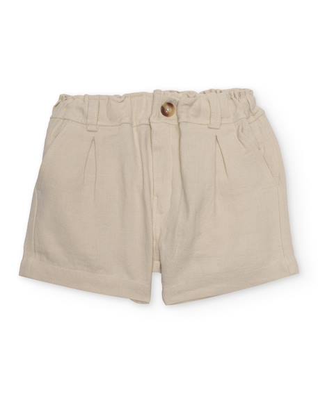 Bermuda garçon en tissu uni et léger Beige 1 - vertbaudet enfant 
