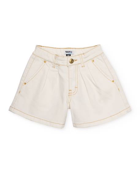 Short fille en toile et denim Blanc 1 - vertbaudet enfant 