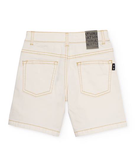 Bermuda garçon en tissu tissé avec surpiqûres contrastées Blanc 3 - vertbaudet enfant 