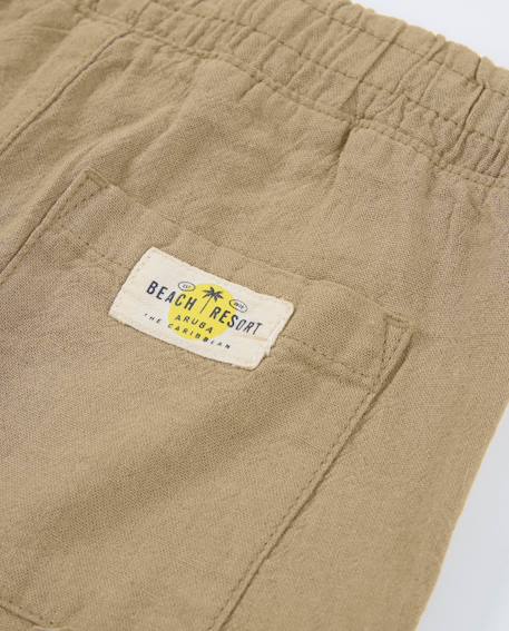 Bermuda garçon en tissu tissé avec taille élastique Beige 4 - vertbaudet enfant 