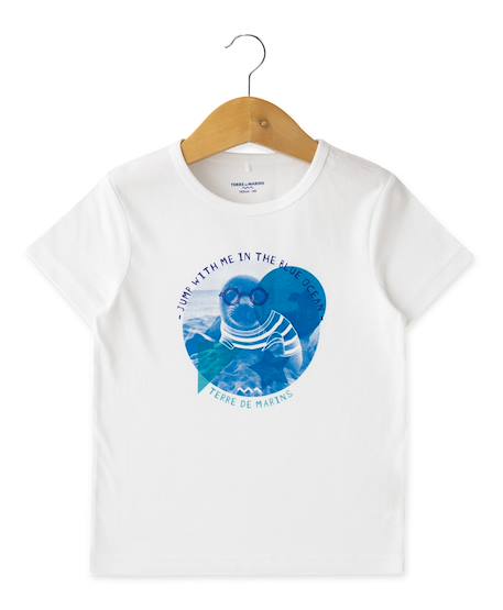 T-shirt manches courtes 100% coton garçon Fond blanc imprime bleu 1 - vertbaudet enfant 