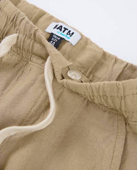 Bermuda garçon en tissu tissé avec taille élastique Beige 3 - vertbaudet enfant 