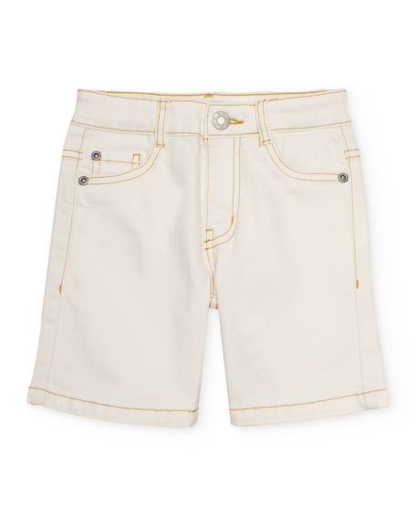 Bermuda garçon en tissu tissé avec surpiqûres contrastées Blanc 2 - vertbaudet enfant 