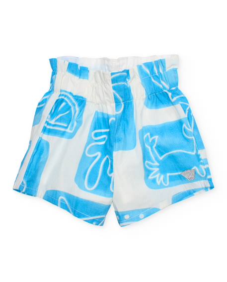Fille-Short pour fille en toile avec taille froncée