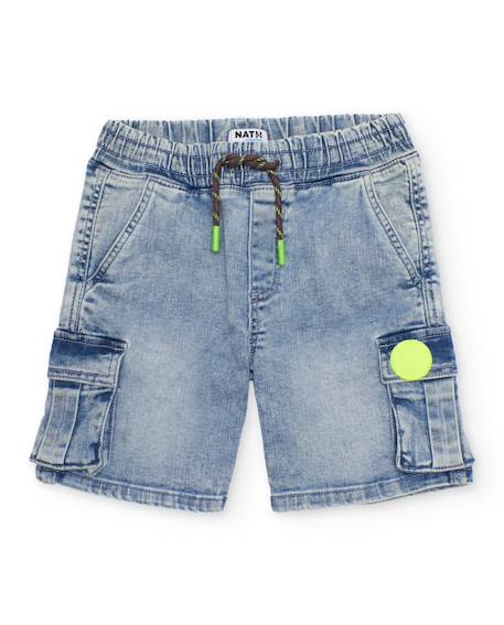 Bermuda garçon uni en tissu denim Bleu 2 - vertbaudet enfant 
