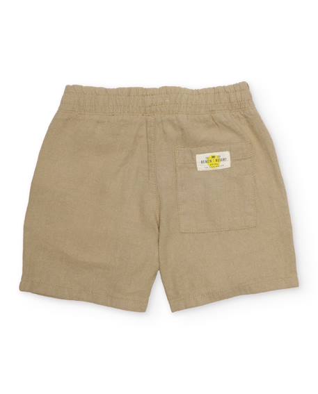 Bermuda garçon en tissu tissé avec taille élastique Beige 2 - vertbaudet enfant 