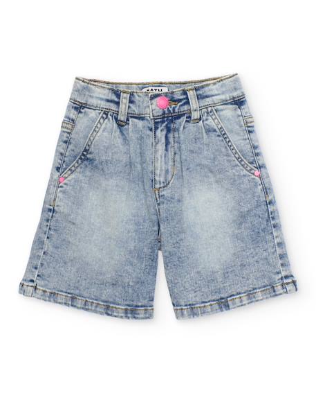 Pantalon fille en toile et denim Bleu 1 - vertbaudet enfant 