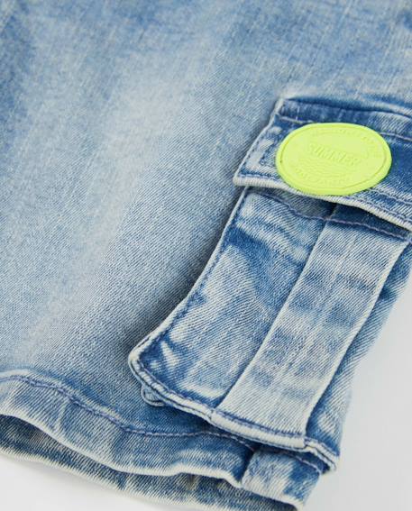Bermuda garçon uni en tissu denim Bleu 5 - vertbaudet enfant 