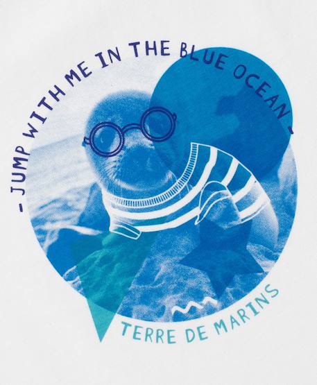 T-shirt manches courtes 100% coton garçon Fond blanc imprime bleu 2 - vertbaudet enfant 