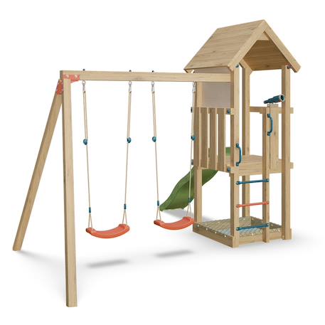 Aire de jeux avec toboggan easy xplorer 2 pour 6 enfants Bois 3 - vertbaudet enfant 
