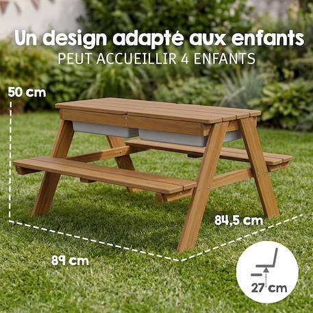 Table sable et eau en bois massif – pique-nique pour 4 enfants Bois naturel+Teck 10 - vertbaudet enfant 