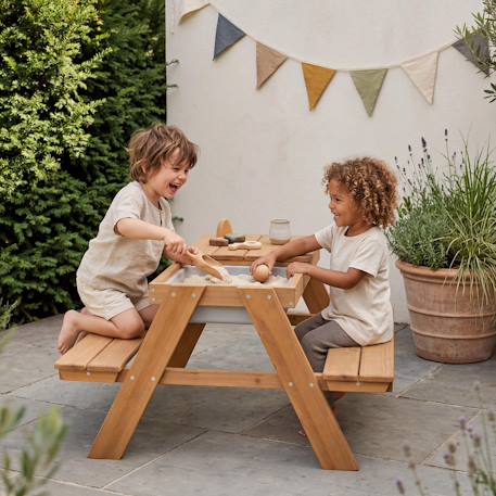 Table sable et eau en bois massif – pique-nique pour 4 enfants Bois naturel+Teck 9 - vertbaudet enfant 