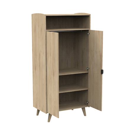Armoire 2 portes et une niche avec étagères et penderie - poignées métal décor bois hêtre charme - mia Marron 2 - vertbaudet enfant 