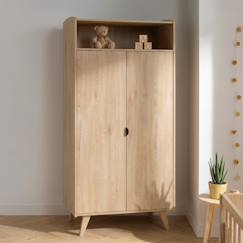 Chambre et rangement-Chambre-Armoire 2 portes et une niche avec étagères et penderie - poignées métal décor bois hêtre charme - mia