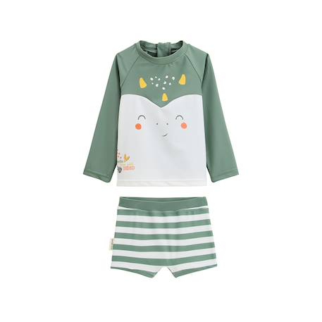 Maillot de bain garçon 2 pièces t-shirt de protection uv et boxer hello dino Kaki 2 - vertbaudet enfant 