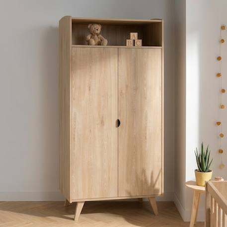 Armoire 2 portes et une niche avec étagères et penderie - poignées métal décor bois hêtre charme - mia Marron 3 - vertbaudet enfant 