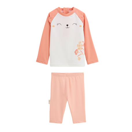 Maillot de bain fille 2 pièces t-shirt et pantalon de protection uv calvi Corail 2 - vertbaudet enfant 