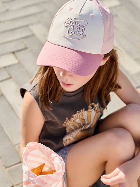Casquette enfant fille coton brodée vieux rose 1 - vertbaudet enfant 