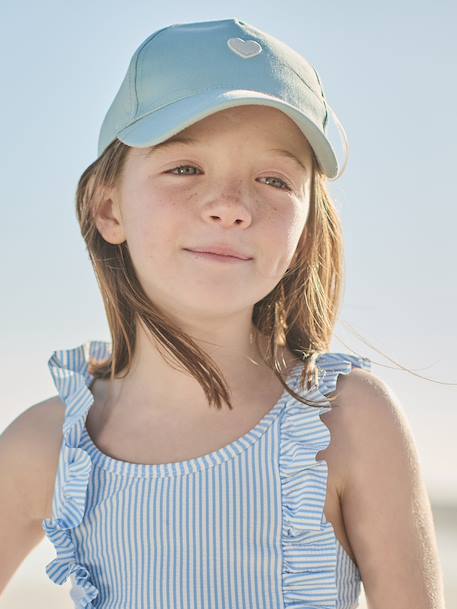 Casquette enfant fille coeur brodé bleu pâle+vert d'eau 5 - vertbaudet enfant 