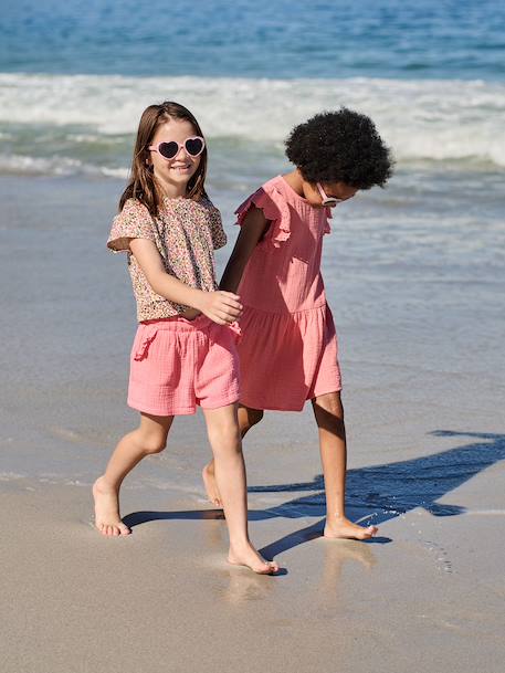 Short fille taille en gaze de coton beige+bleu pâle+rose+vert sauge 8 - vertbaudet enfant 