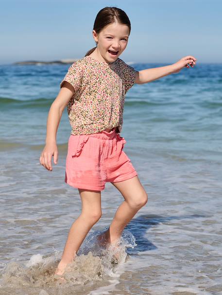 Short fille taille en gaze de coton beige+bleu pâle+rose+vert sauge 7 - vertbaudet enfant 
