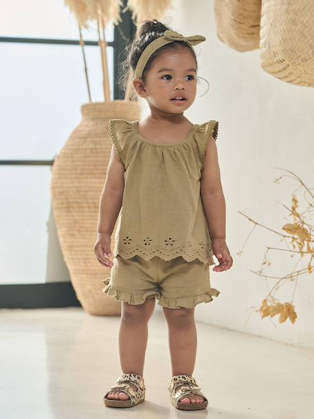 Ensemble bébé fille 3 pièces coton kaki 1 - vertbaudet enfant 