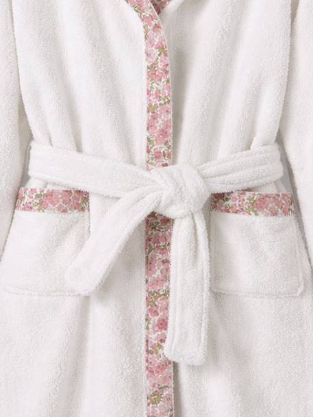 Peignoir enfant en éponge et tissu liberty Blanc doux+Rose pale 2 - vertbaudet enfant 