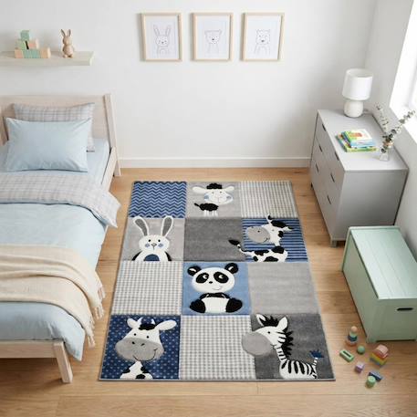Tapis enfant tissé motif animaux zoo Bleu 1 - vertbaudet enfant 