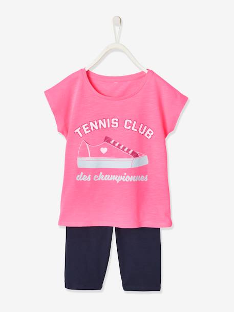 Ensemble de sport fille t-shirt motif basket et short Oeko-Tex® rose fluo 1 - vertbaudet enfant 