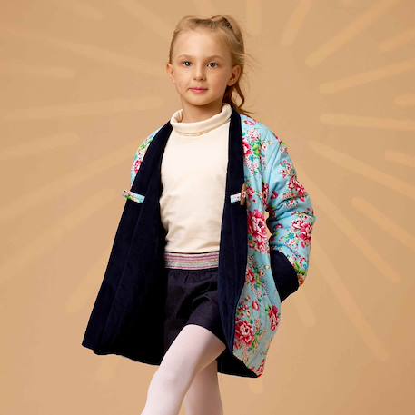 Veste chinoise    réversible fleurie   kim Bleu marine bleu turquoise+Bleu marine rouge 1 - vertbaudet enfant 