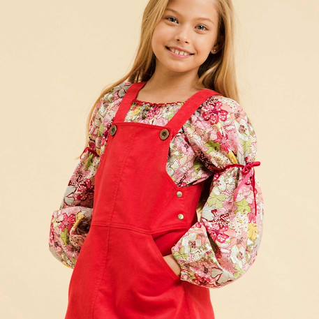 Blouse intersaison fleurie   liberty   col smocks  chimene Bleu lilas+Bleu roi+Marron beige+Orange+Rouge fleuri 20 - vertbaudet enfant 