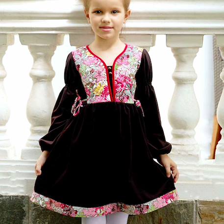 Robe fleurie   et velours   margot Marron rouge 1 - vertbaudet enfant 