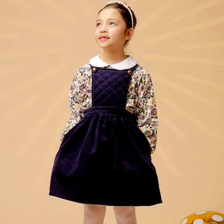 Robe salopette hiver   velours    ecolière Bleu marine 1 - vertbaudet enfant 