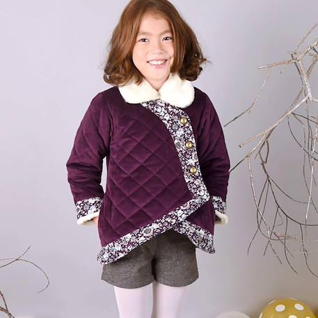 Manteau kimono court   velours   capucine Bordeaux prune 1 - vertbaudet enfant 