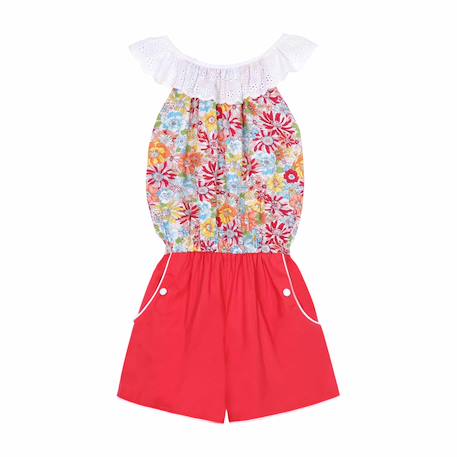 Combishort liberty   col broderie anglaise  lolita Rouge fleuri 3 - vertbaudet enfant 