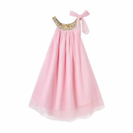 Robe cérémonie   à col fleuri liberty   alizee Blanc violet floral+Jaune multicolore+Rose jaune floral 13 - vertbaudet enfant 