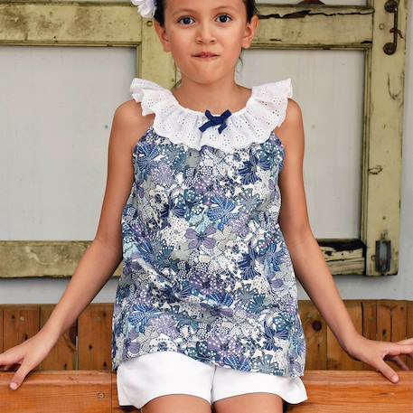 Blouse liberty     et   col 2-en-1  aurore Bleu violet lilas 1 - vertbaudet enfant 