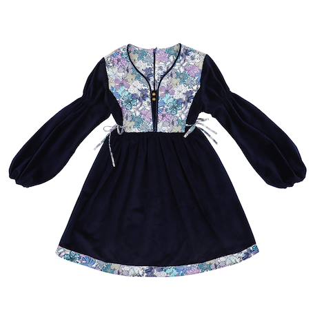 Robe velours   liberty  et  hiver   margot Bleu marine lilas 3 - vertbaudet enfant 