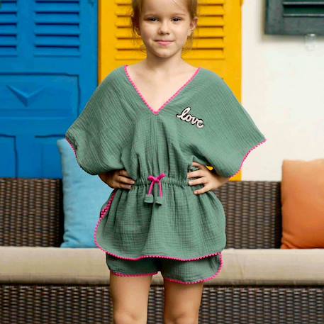 Tunique plage    avec short assorti  love Kaki rose fuchsia 1 - vertbaudet enfant 