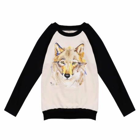 Sweat-shirt    imprimé loup  the wolf Beige noir 3 - vertbaudet enfant 