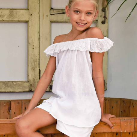 Blouse  été  avec broderie anglaise  aurore Blanc 1 - vertbaudet enfant 